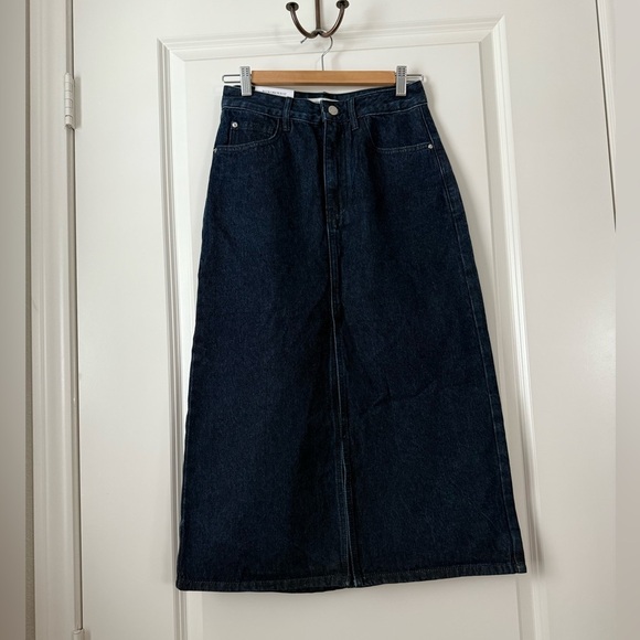 NWT WE WORE WHAT Cotton Denim Midi Skirt Small Dark Blue Wash - Picture 2 of 5